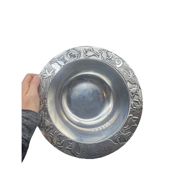 VTG Wilton Armetale Pewter CRAB SEA SHELL Trimmed Bowl 12 3/8" Serving Bowl - Picture 6 of 8